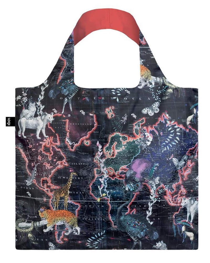 LOQI Artist Kristjana S Williams Interiors World Map Reusable Shopping Bag - Image 1